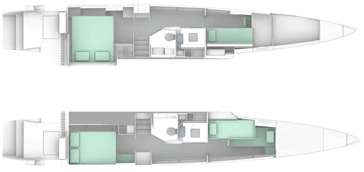 U-Shaped Galley Layout (4-Cabins: 2D, 1 bunk, 1 office/convertible)