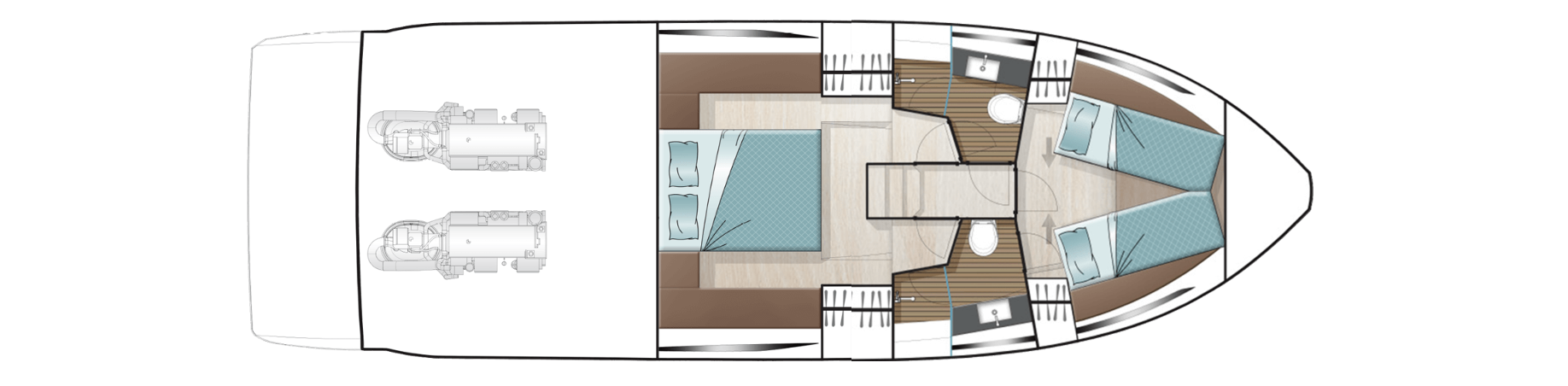 2 cabins (double and single beds) layout