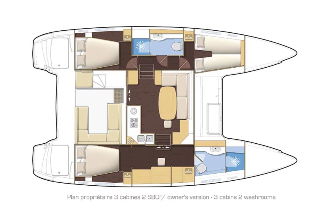 3-Cabin, 2-Head Layout