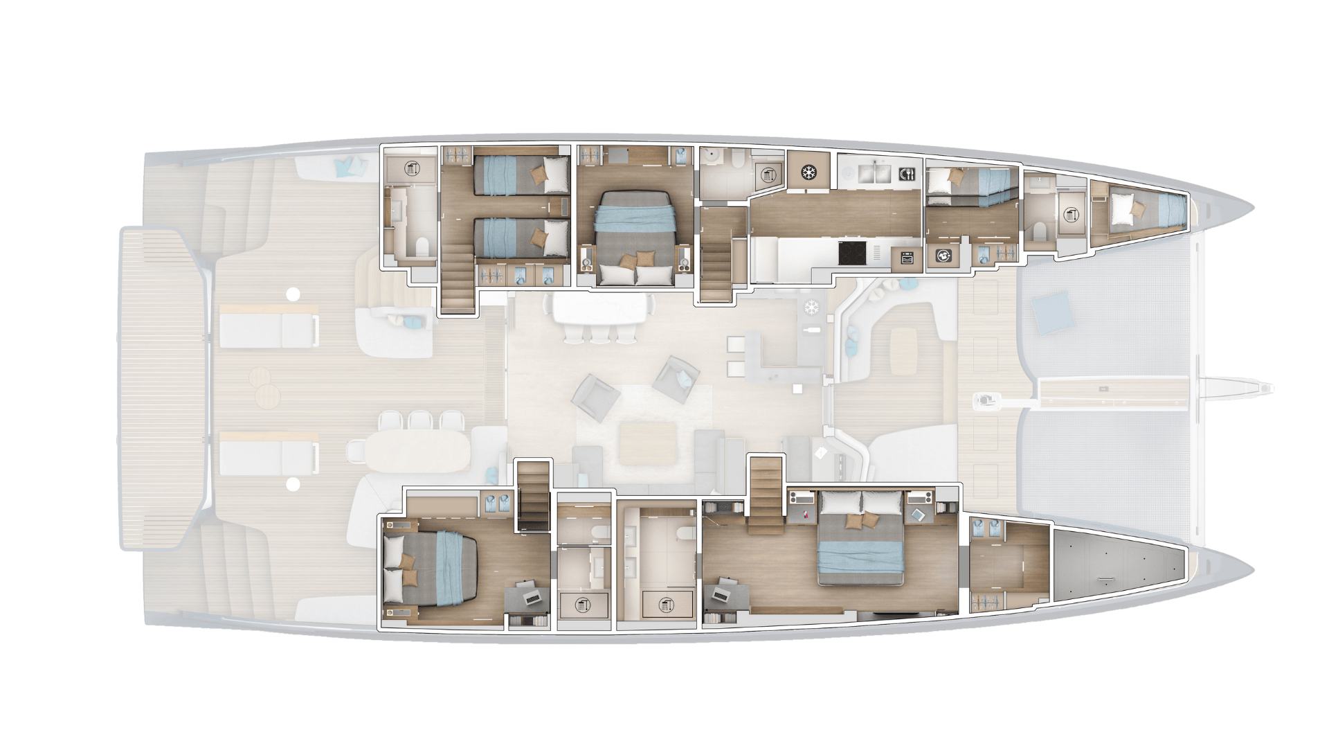4-Cabin Layout/Galley Down