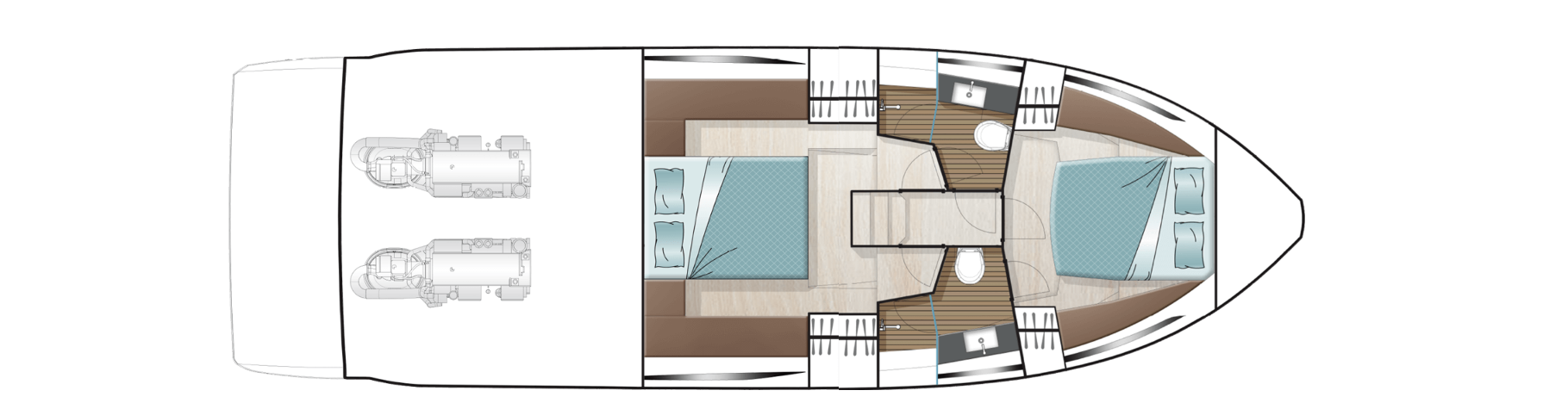 2 cabins (2 double beds) layout