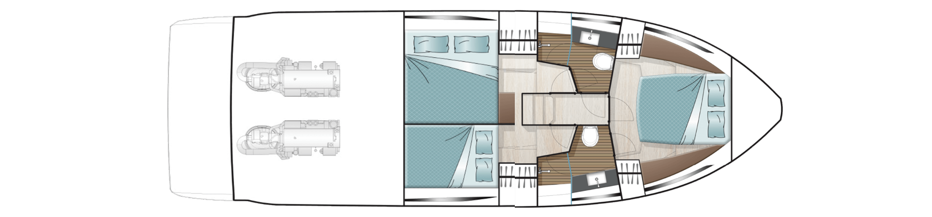 3 cabins (double beds) layout